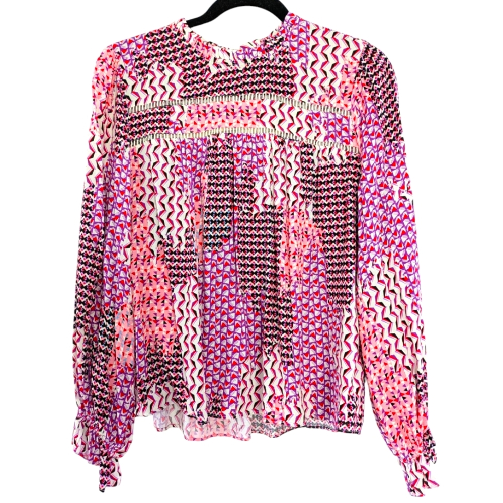 Fate Pink Colorful Long Sleeve Blouse Women Size Small High Neck Relaxed fit